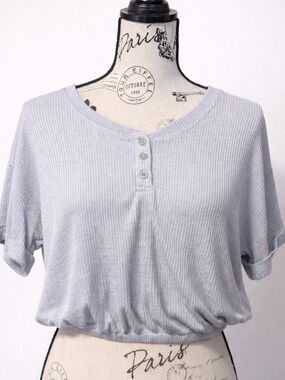 Pink Rose Heather Gray Ribbed Henley Crop Top